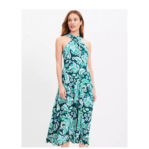 LOFT Green Paisley Halter Dress - Picture 1 of 10